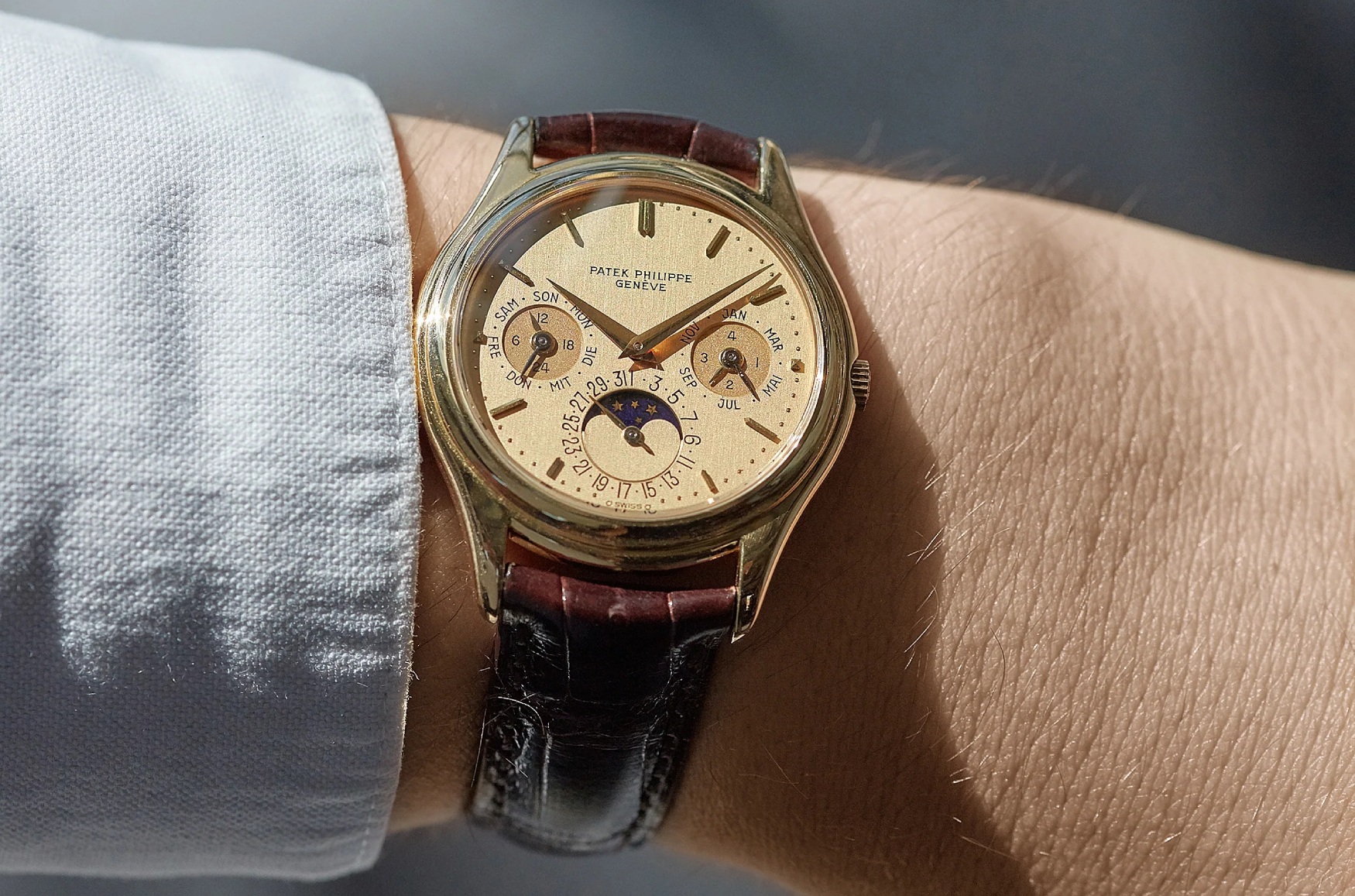 patek philippe ref 3940 first series gold dore dial wristshot