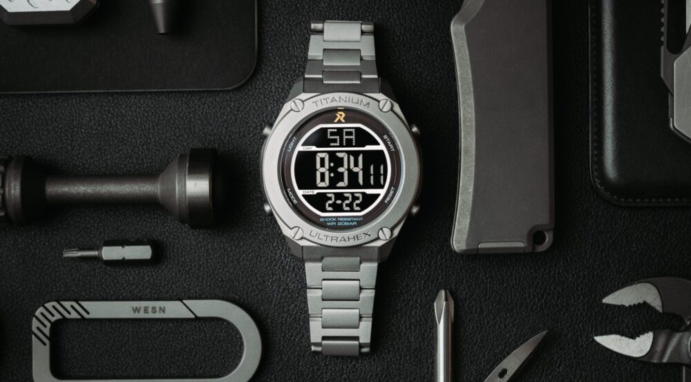 RZE’s debut digital watch, the titanium-cased UTD-8000, is a fun move