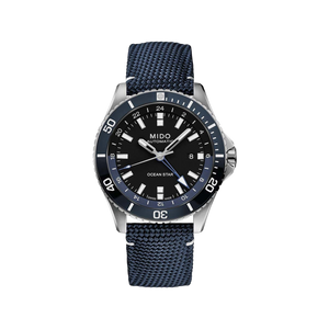Mido Ocean Star GMT - Stainless Steel and Ceramic Bezel - Blue Fabric Strap